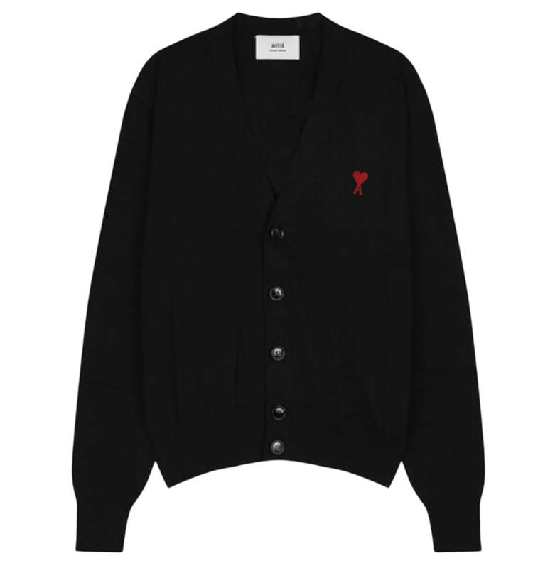 Red Heart Logo Merino Wool Cardigan - Black