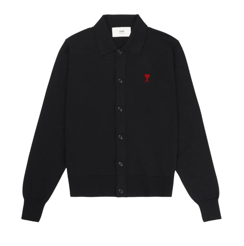 AMI Red Heart Logo Collar Cardigan