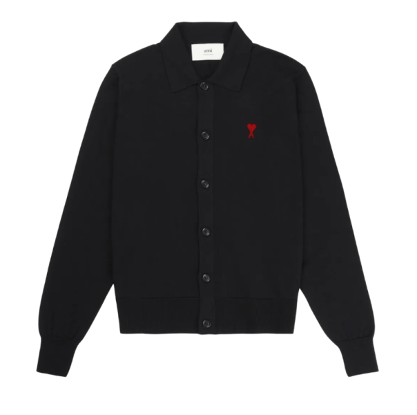 AMI Red Heart Logo Collar Cardigan