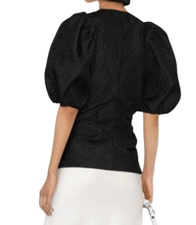 Ganni jacquard with puff sleeves blouse - Black