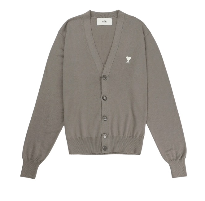 AMI White Heart Logo Cardigan - Ash