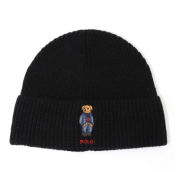 Polo Bear Ribbed Knit Beanie Black