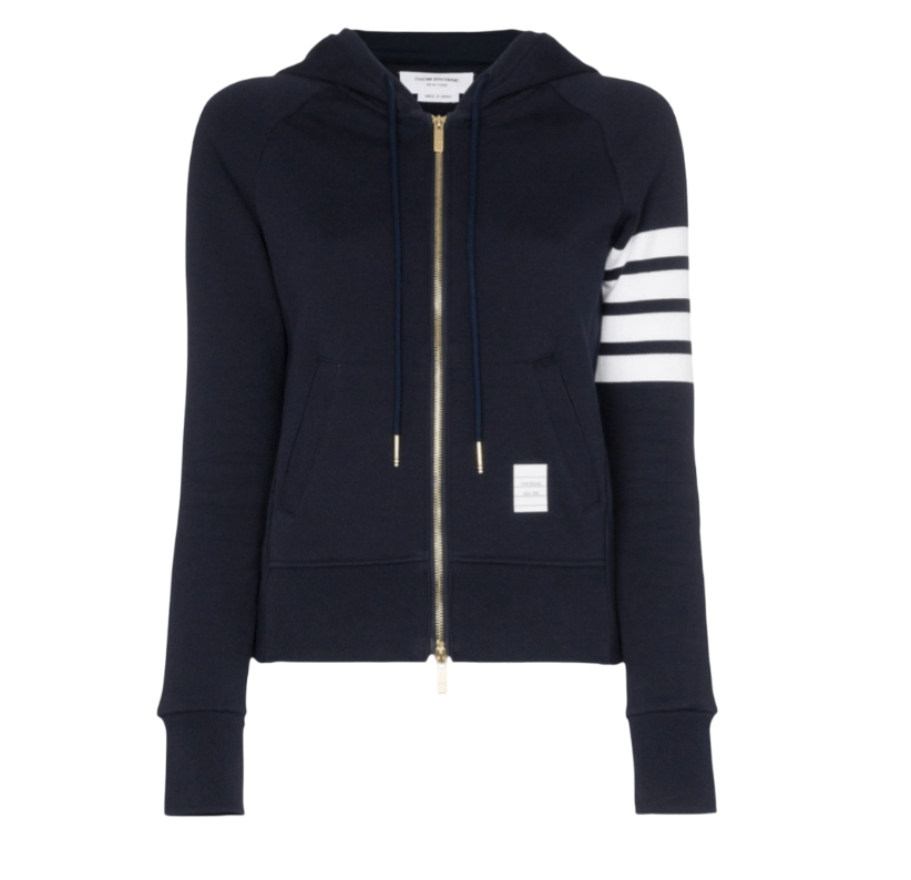 Thom Browne Diagonal Armband Cotton Zip-Up Hoodie 