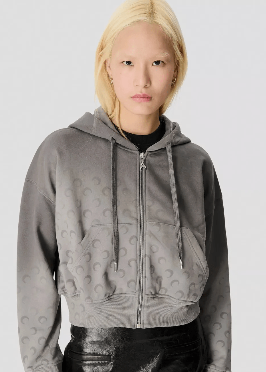 FADED MOON FLEECE CROPPED ZIPPED HOODIE