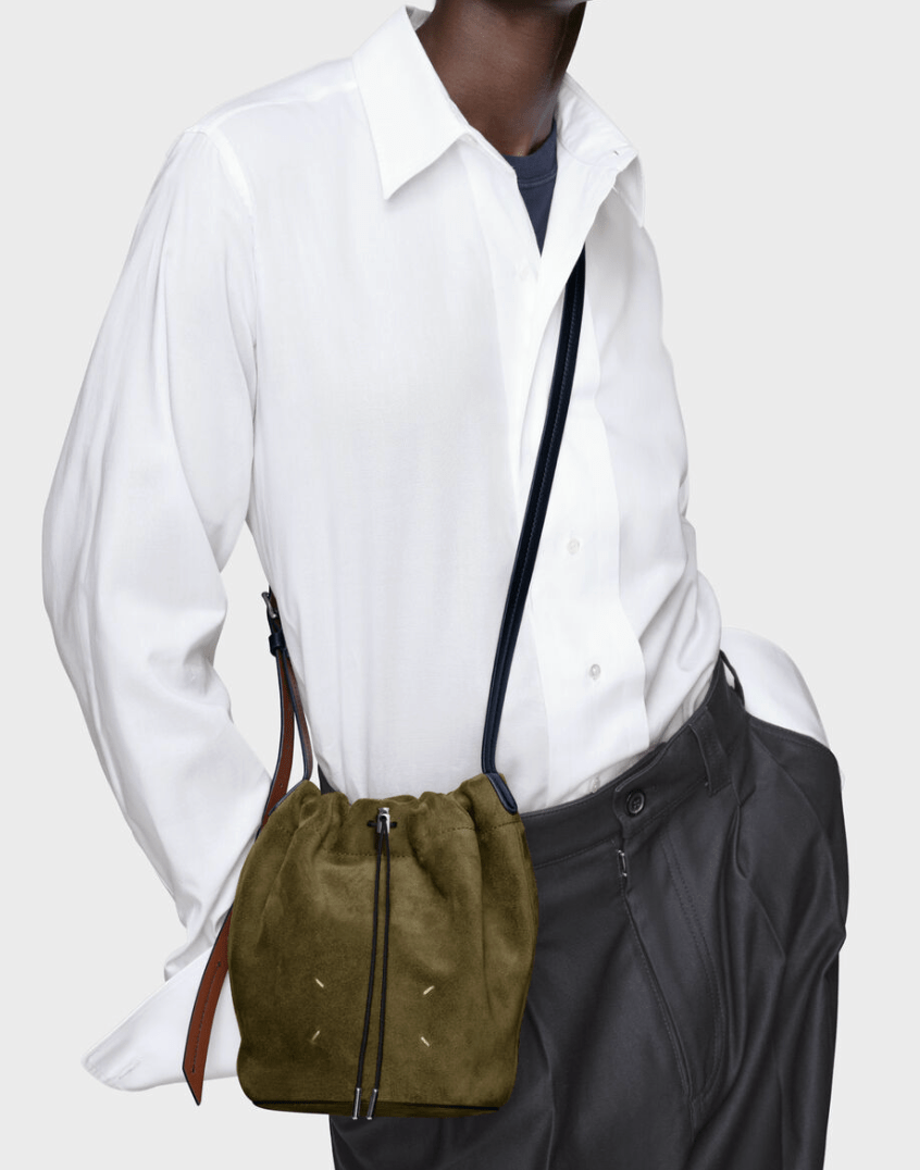 Drawstring Crossbody Bucket khaki and black