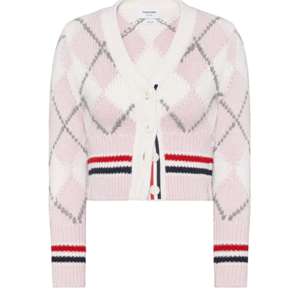 Argyle Intarsia Merino Wool Shrunken Cardigan