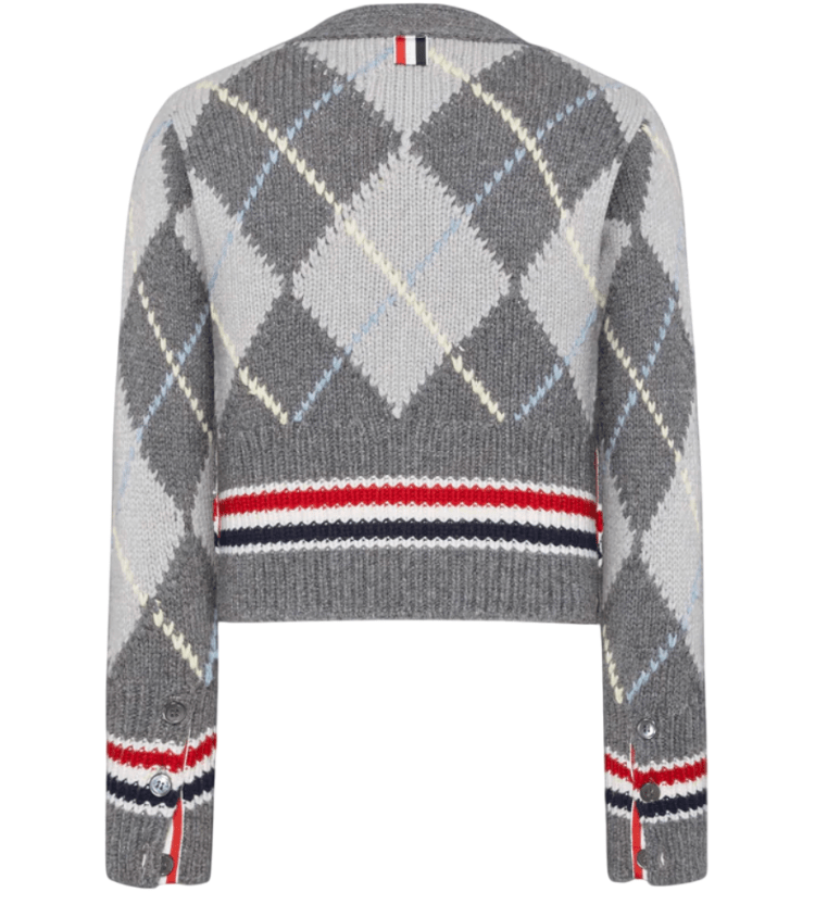 Argyle Intarsia Merino Wool Shrunken Cardigan