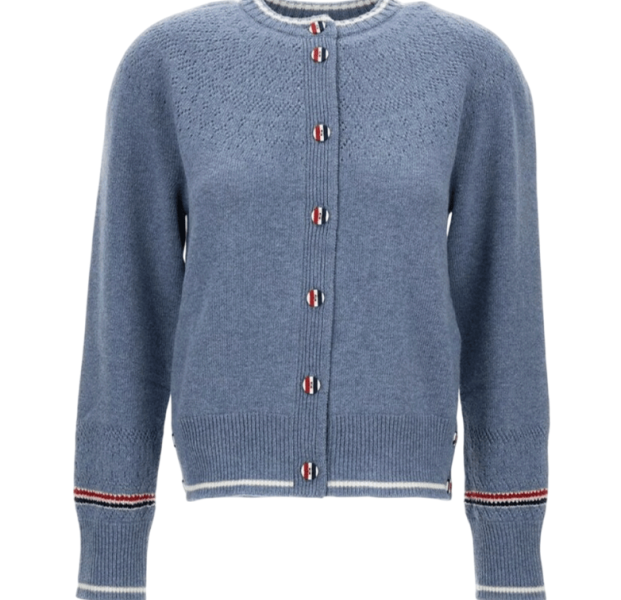 Pointelle Fair Isle Crewneck Merino Wool Cardigan