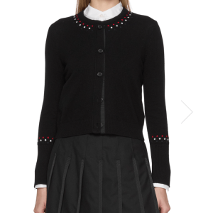 THOM BROWNE Embroidered Jersey Stitch Cropped Cashmere Blend Knit Cardigan