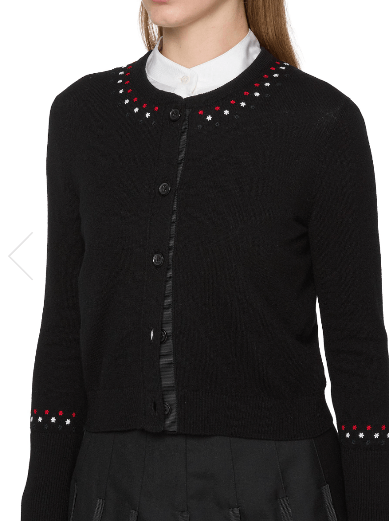 THOM BROWNE Embroidered Jersey Stitch Cropped Cashmere Blend Knit Cardigan