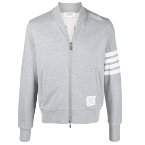 Thom Browne Loopback Terry Engineered 4-Bar Bomber Jacket Light Grey