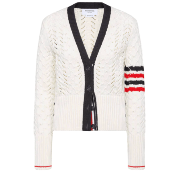 Cable Pointelle Stitch Merino Wool 4-Bar Cardigan