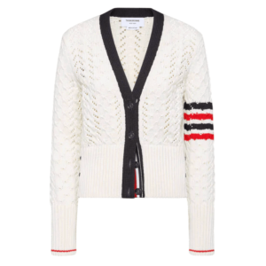 Cable Pointelle Stitch Merino Wool 4-Bar Cardigan