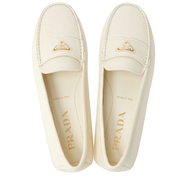 (W) Prada Leather Driving Shoes Ivory