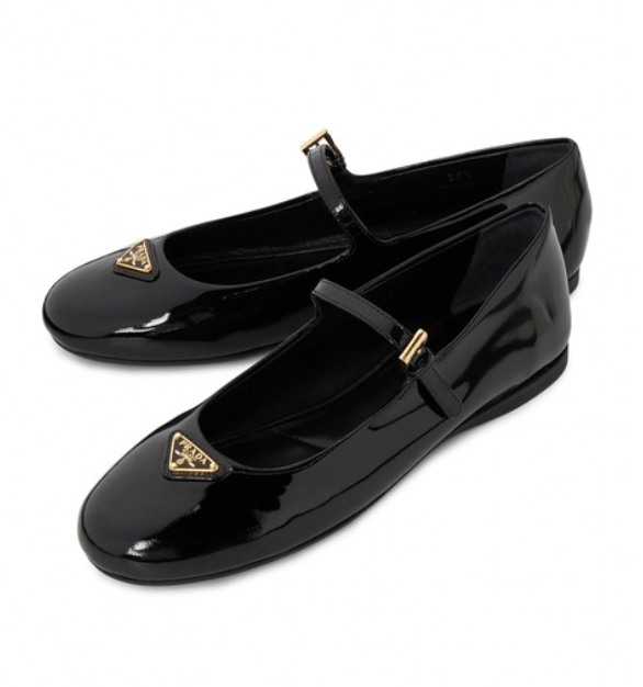 (W) Prada Patent Leather Ballerinas Black