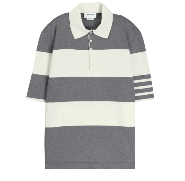 Thom Browne Rugby Stripe Milano Stitch Polo Grey