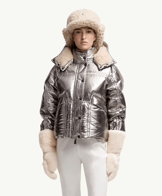 Silver Calaque Metallic Hooded Down Ski Jacket - Short Down