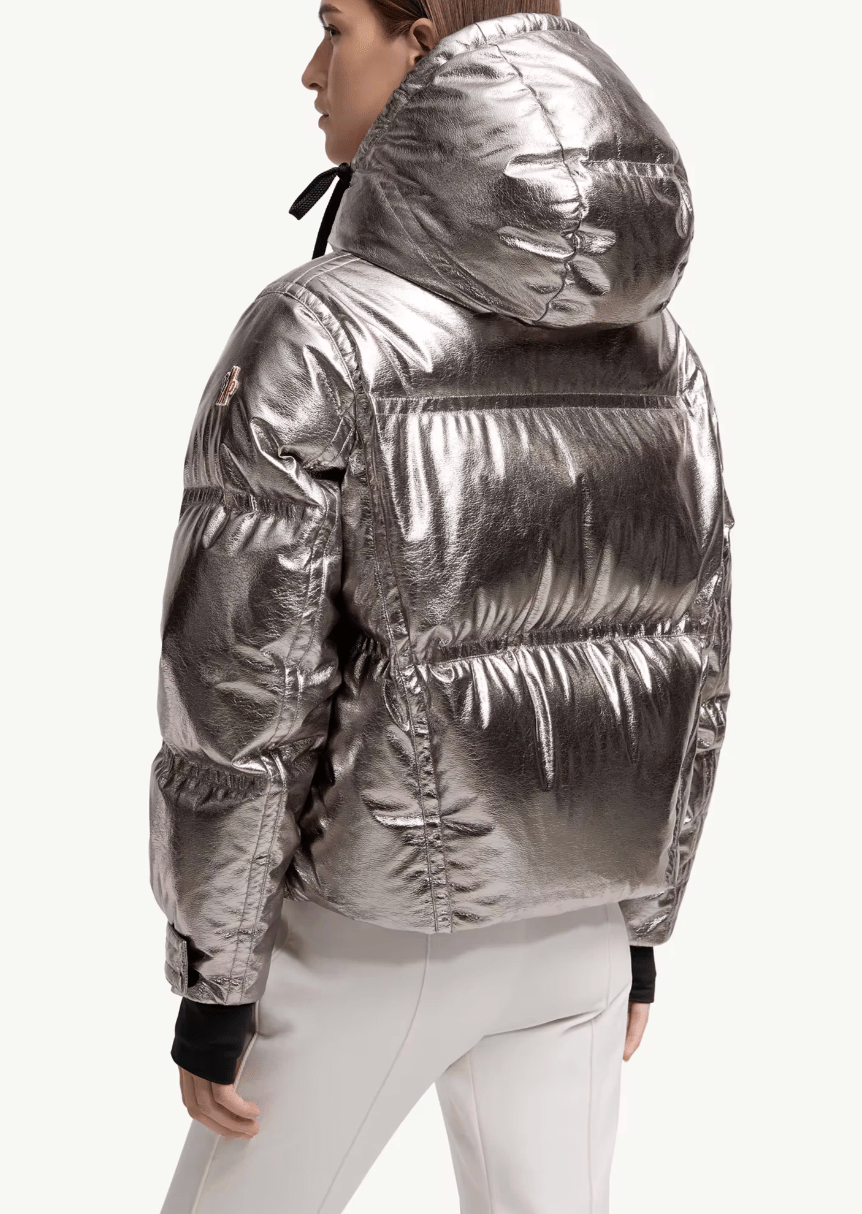Silver Calaque Metallic Hooded Down Ski Jacket - Short Down