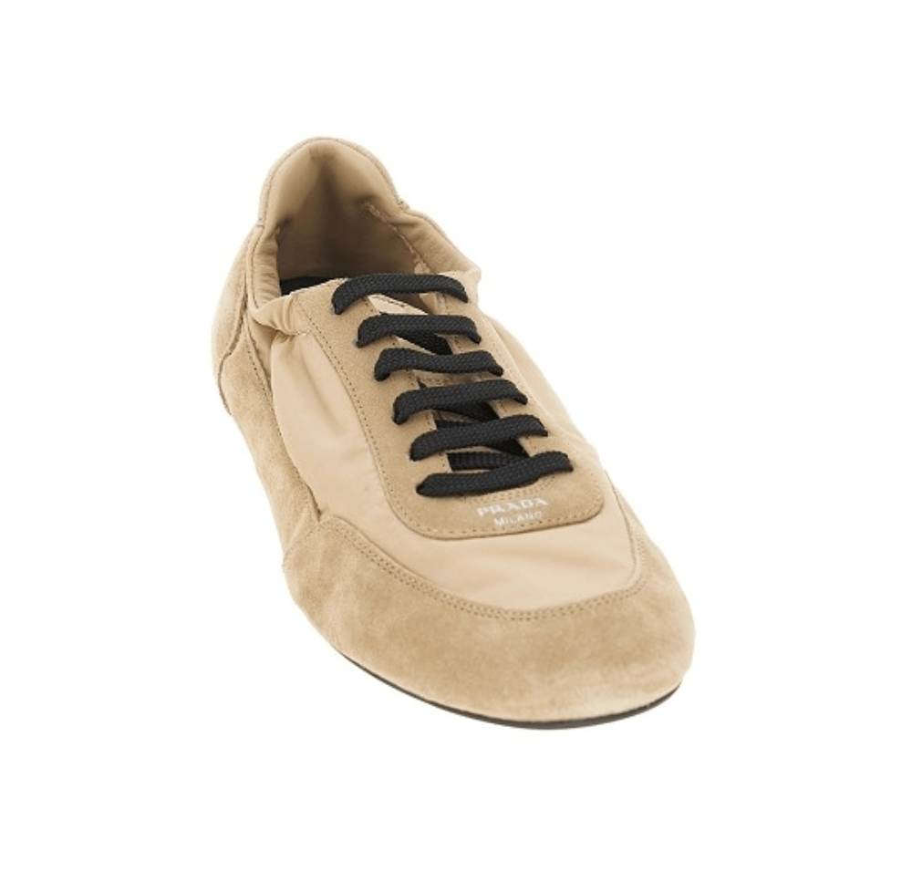 (W) Prada Collapse Re-Nylon Suede Sneakers Camel Brown