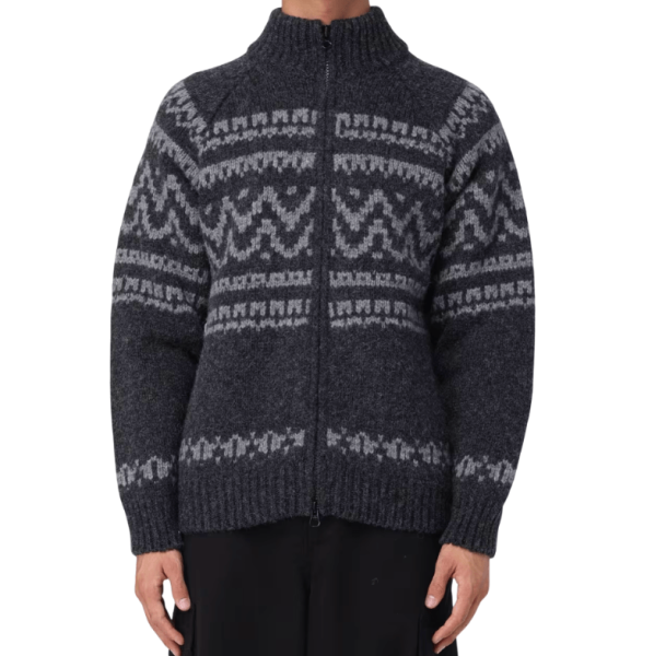 Jacquard Wool Logo Full Zip Cardigan 