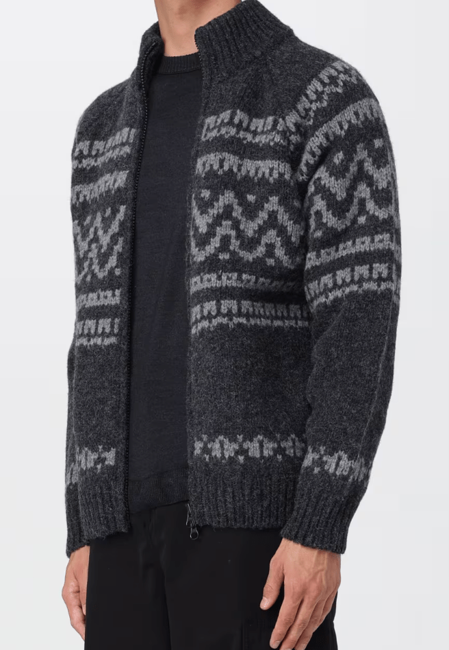 Jacquard Wool Logo Full Zip Cardigan 