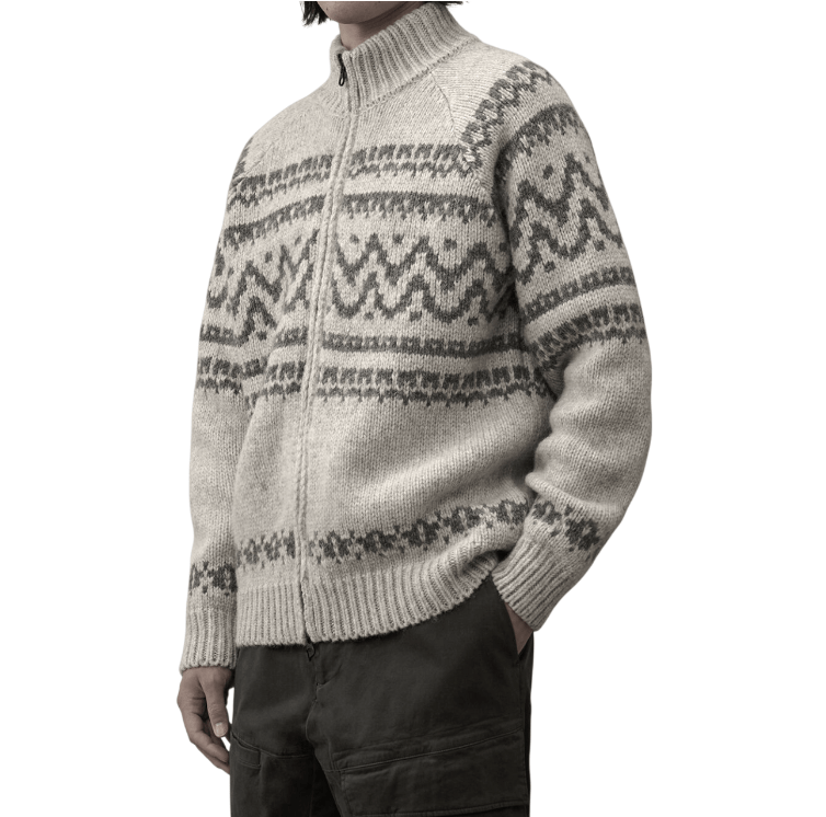 Jacquard Wool Logo Full Zip Cardigan 