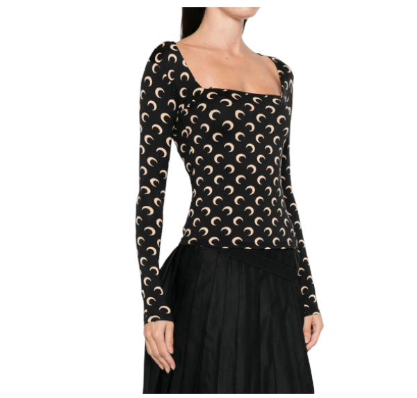 Marine Serre Moon Printed Long Sleeve Squareneck Top