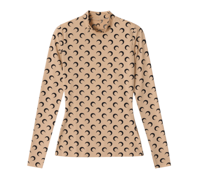 Marine Serre Regenerated All Over Moon Jersey Second Skin Top Tan Moon