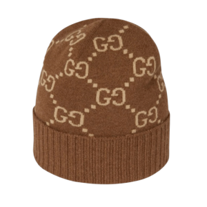 (W) Gucci GG Cashmere Jacquard Hat Dark Brown Beige