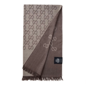 (W) Gucci GG Wool Silk Jacquard Scarf Dark Brown