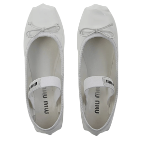 (W) Miu Miu Patent Leather Ballerinas White