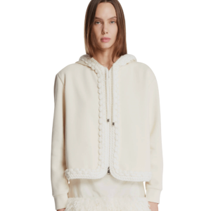 White Hoodie with Cable-Knit 