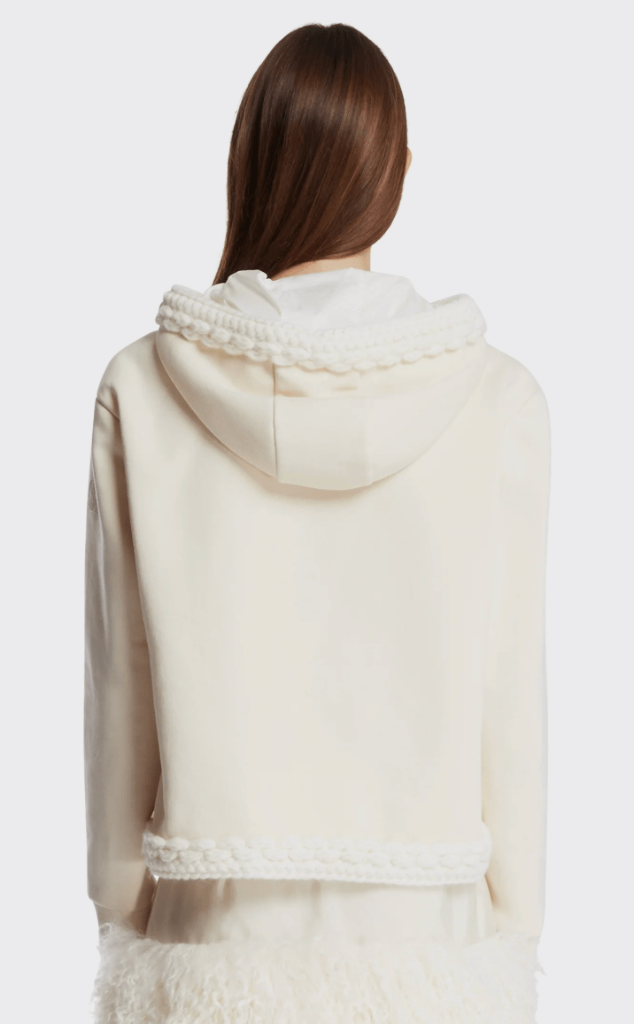 White Hoodie with Cable-Knit 