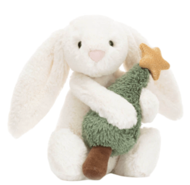 Jellycat Bashful Bunny with Christmas Tree Cream Green