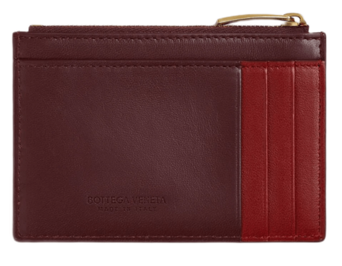Bottega Veneta Cassette Zippered Card Case Madder Brown Rosewood