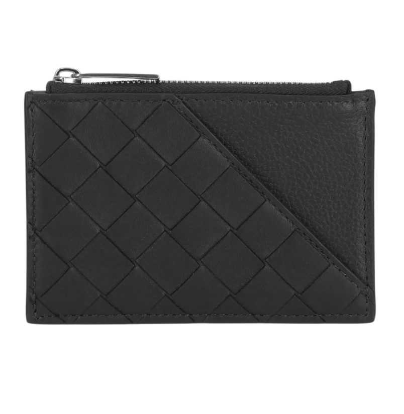 Bottega Veneta Intrecciato Diagonal Zipped Card Case Dark Green