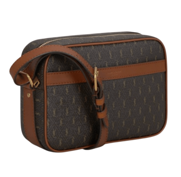 Saint Laurent Le Monogramme Camera Bag in Monogram Canvas and Smooth Leather Chestnut