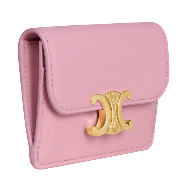 Celine Card Holder with Flap Triomphe in Shiny Calfskin Silk Pink