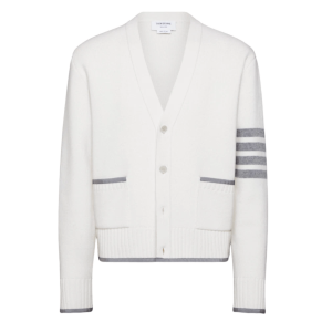 Thom Browne Milano Stitch Merino Wool 4-Bar V-Neck Cardigan White