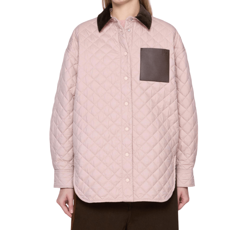 Corduroy Collar Leather Pocket Quilted Jacket 