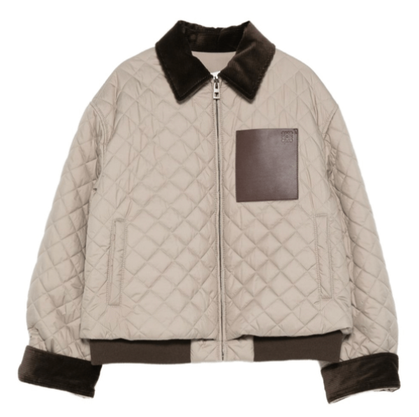 Loewe Grey Corduroy-Collar Quilted Jacket