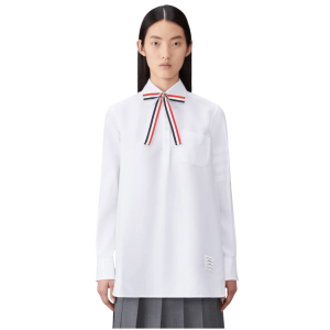 Cotton Oxford 4-Bar Bow-Tie Blouse 
