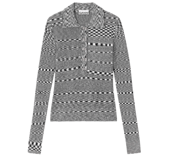 GREY STRIPED KNITTED POLO SHIRT 