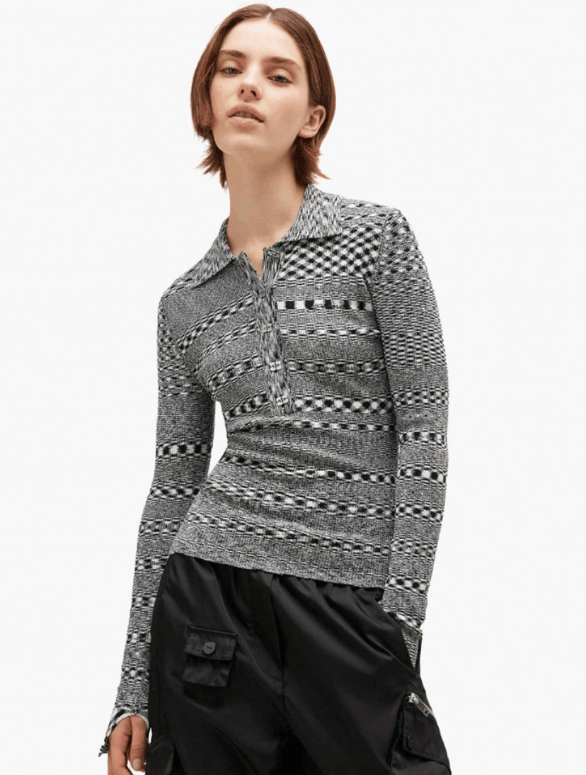 GREY STRIPED KNITTED POLO SHIRT 