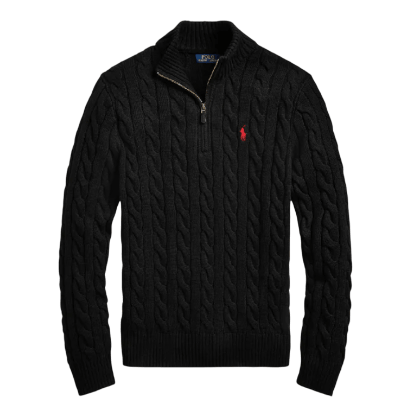 Polo Ralph Lauren Men Cable-Knit Cotton Quarter-Zip Jumper Black