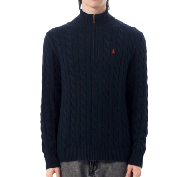 Polo Ralph Lauren Men Cable-Knit Cotton Quarter-Zip Jumper Navy