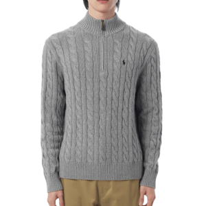 Polo Ralph Lauren Men Cable-Knit Cotton Quarter-Zip Jumper Grey
