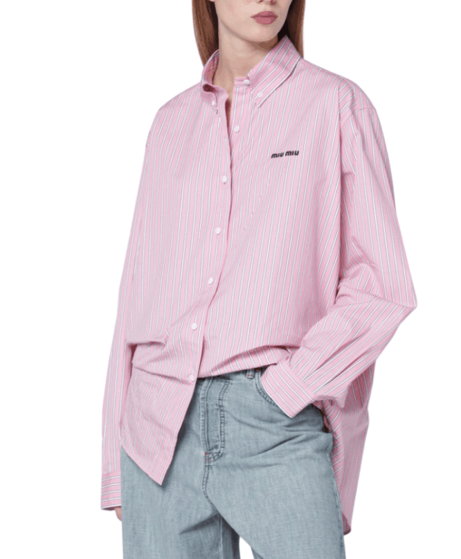 Oversized Pink Striped Poplin Shirt 