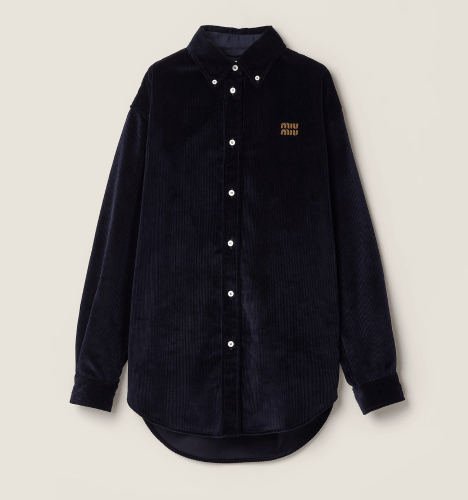Navy Corduroy And Suede Shirt