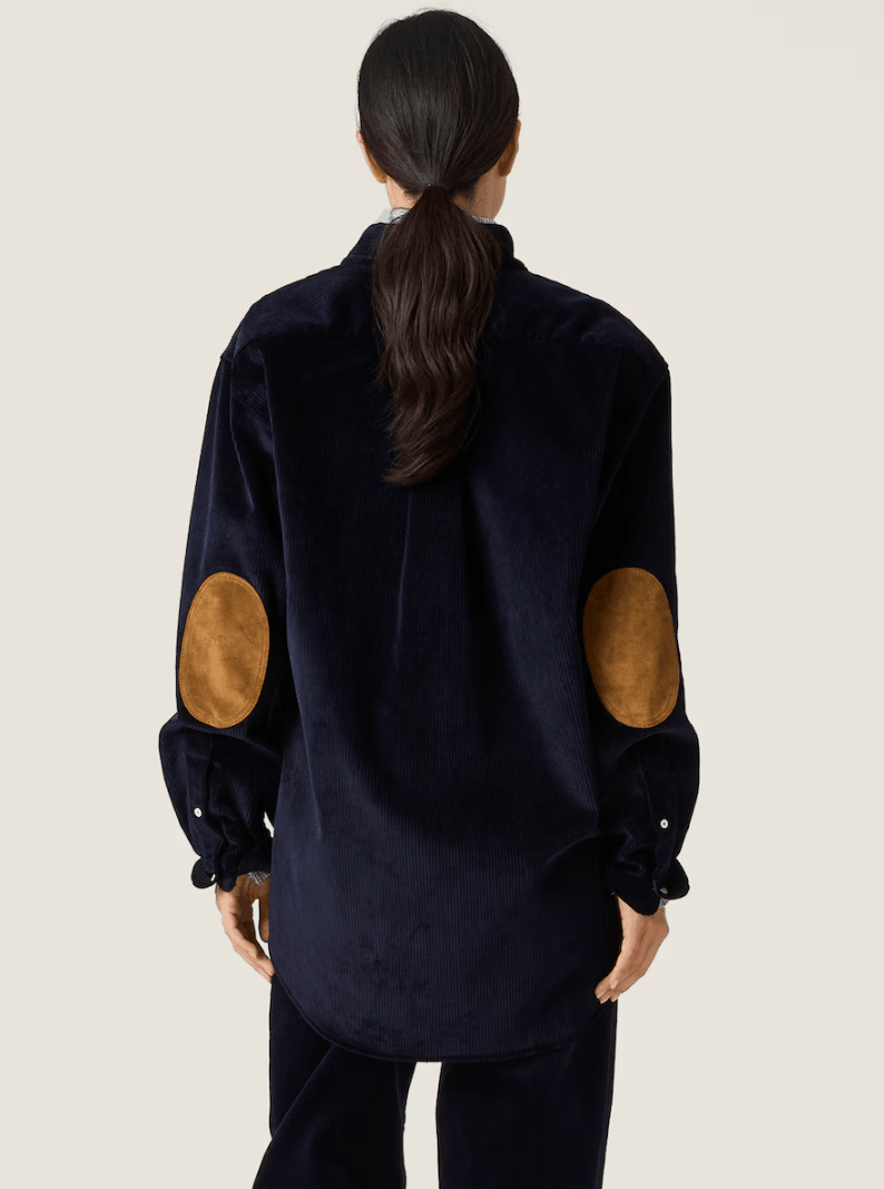 Navy Corduroy And Suede Shirt